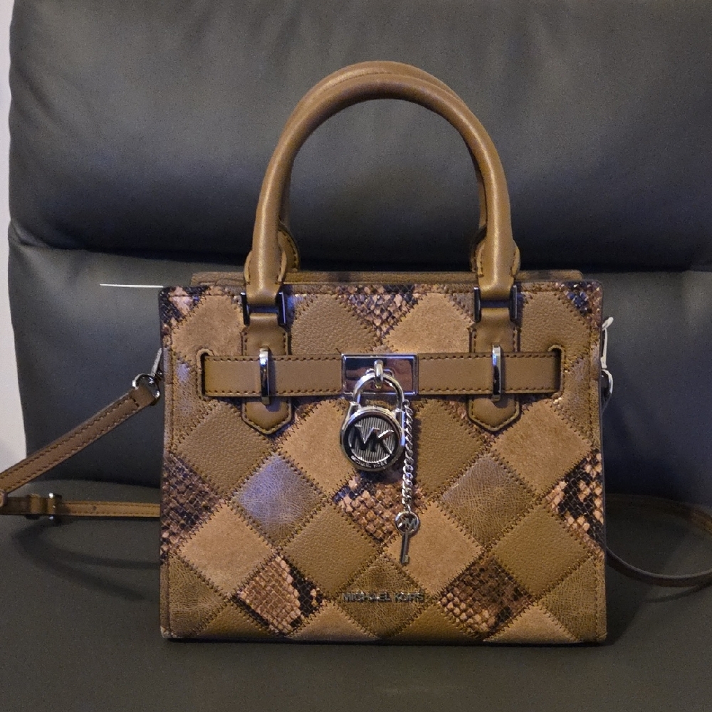 Michael Kors Tan and Brown Checkered Satchel